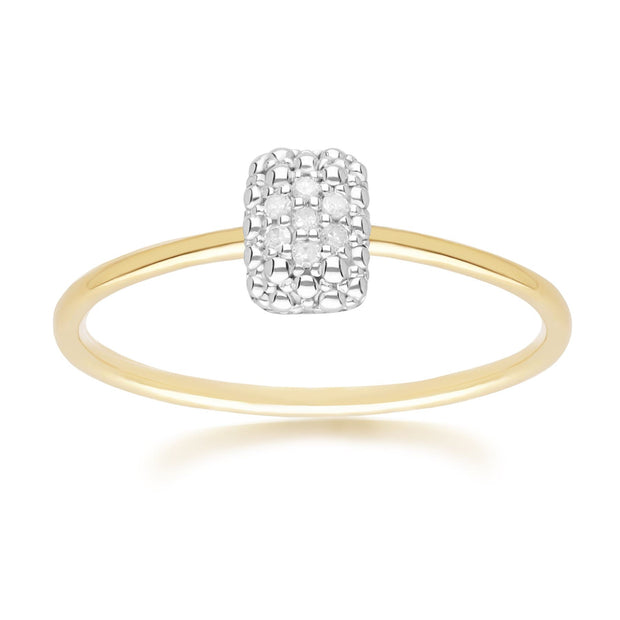 Diamond Pave Rectangle Ring 9ct Yellow Gold