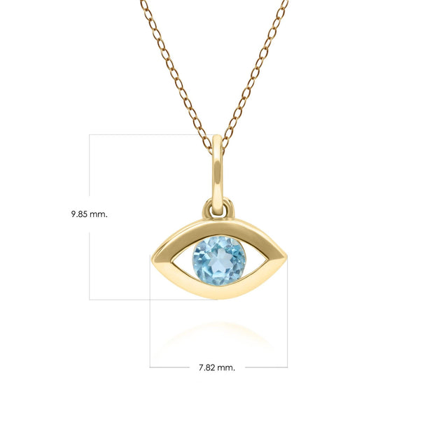 ECFEW™ Dainty Evil Eye Blue Topaz Pendant in 9ct Yellow Gold