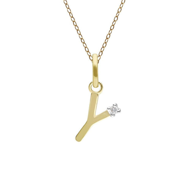 Initial Diamond Letter Necklace In 9ct Yellow Gold